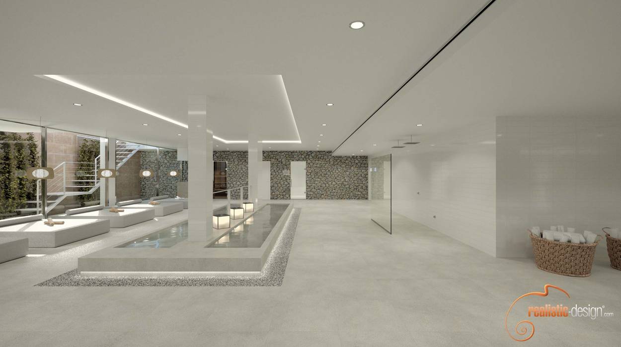 Proyectos 3D de spas, gimnasios y bañeras de hidromasaje, Realistic-design Realistic-design サウナ