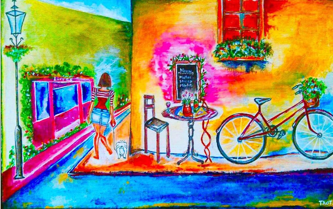 Buy “The Cafe Bicycle” Acrylic Painting Online, Indian Art Ideas Indian Art Ideas Lebih banyak kamar Pictures & paintings