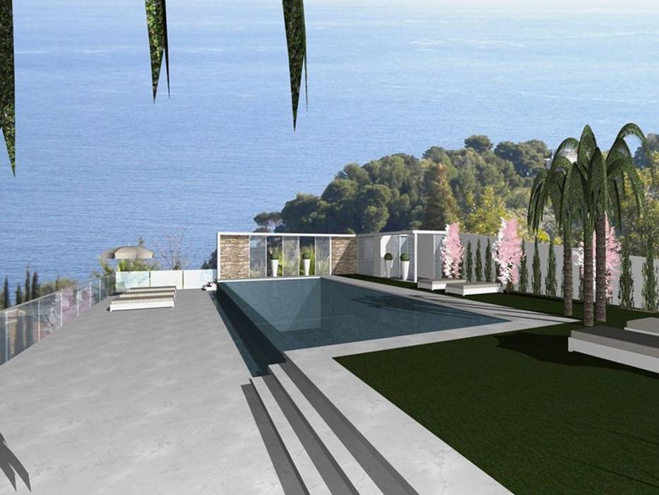 Piscina _ SPA _ Palestra _ Giardino _ Taormina, Arch. Giuseppe Barone _ Studio di Architettura & Tutela del Paesaggio Arch. Giuseppe Barone _ Studio di Architettura & Tutela del Paesaggio สระว่ายน้ำอินฟินิตี้ หิน