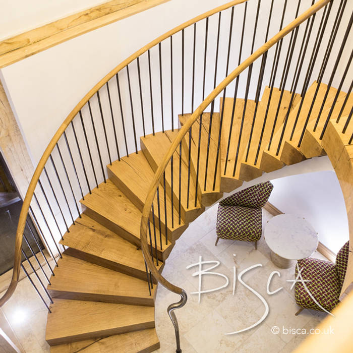 Rustic oak and steel staircase Bisca Staircases Stairs Wood Wood effect staircase,stairs,helical stair,bisca,bespoke staircase