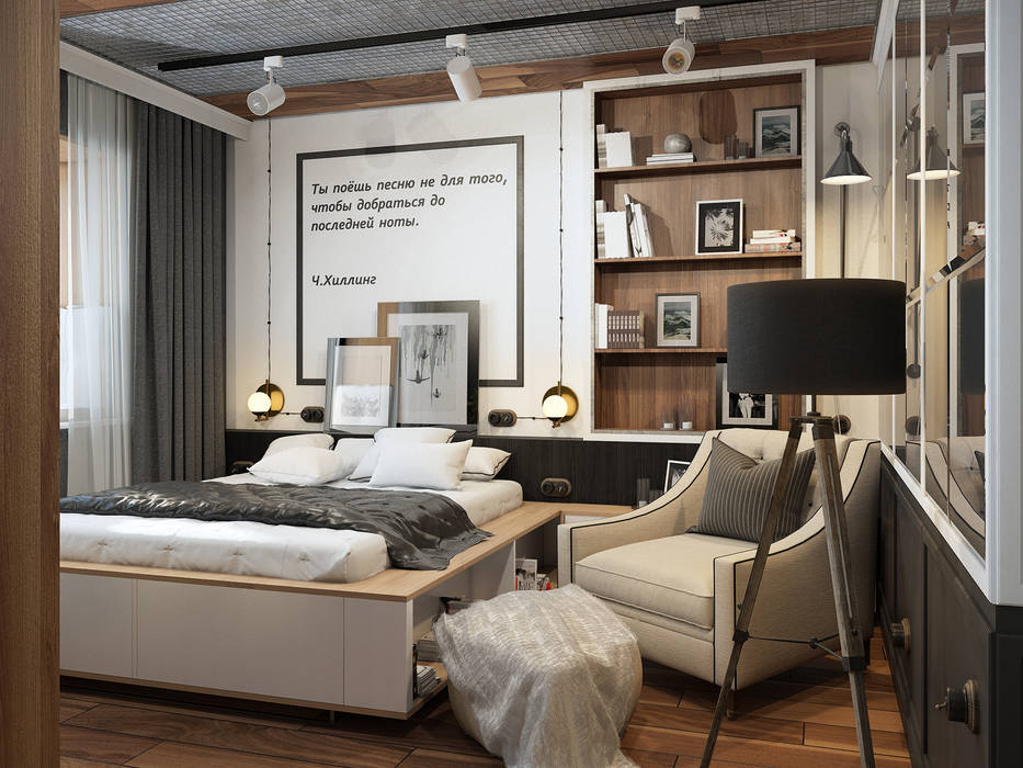 Визуализации проекта в стиле Лофт, Alyona Musina Alyona Musina Industrial style bedroom