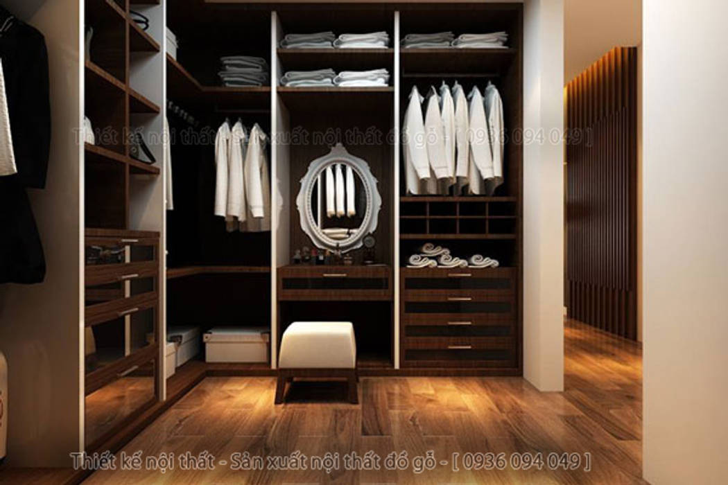 Thiết Kế, PHÒNG THAY ĐỒ VN PHÒNG THAY ĐỒ VN Nhà bếp phong cách hiện đại Cabinets & shelves