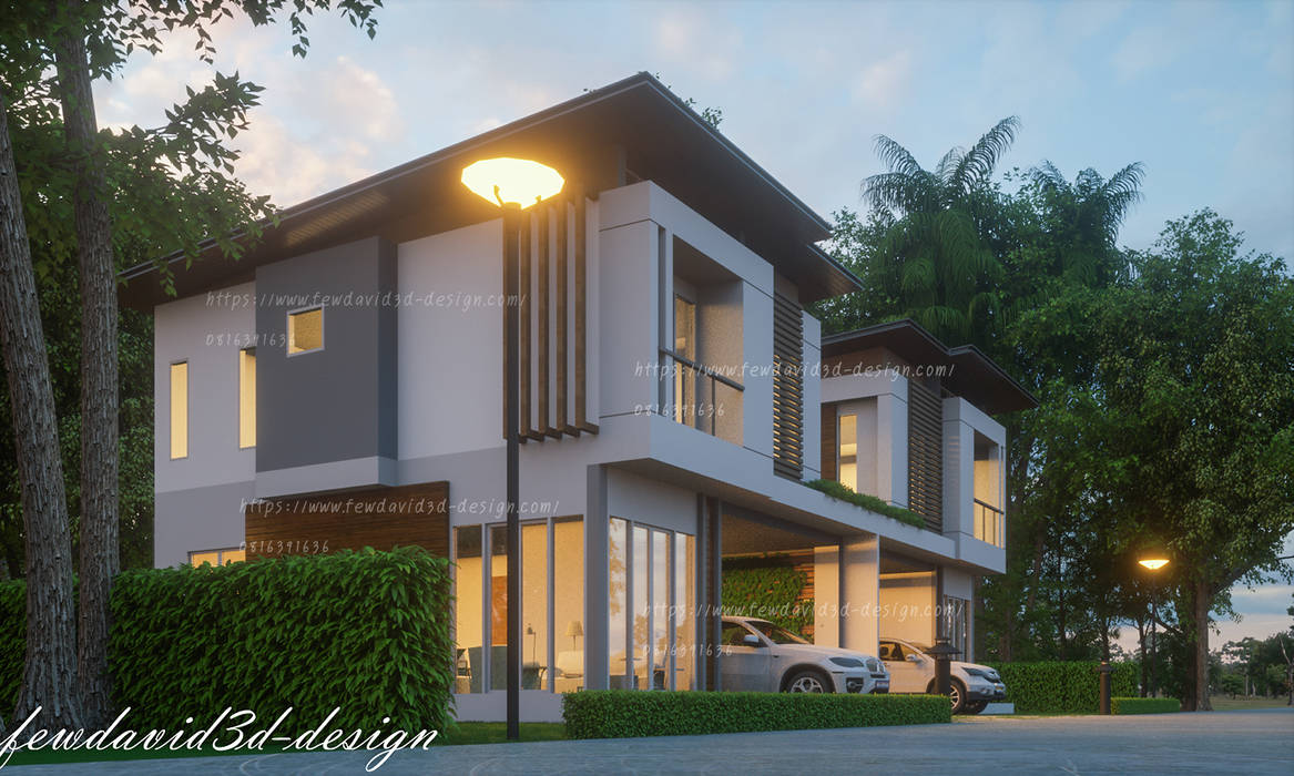 บ้านแฝดสไตลล์โมเดิร์น จ.นครนายก fewdavid3d-design โมเดิร์น,สถาปนิก