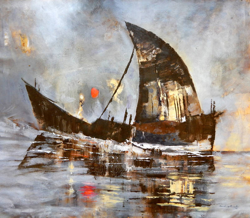 Journey of ship of dreams Indian Art Ideas Other spaces Landscape Painting,Pictures & paintings