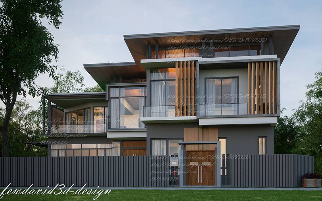 บ้านพักอาศัย2ชั้น อ.เมืองสกลนคร จ.สกลนคร , fewdavid3d-design fewdavid3d-design Modern houses