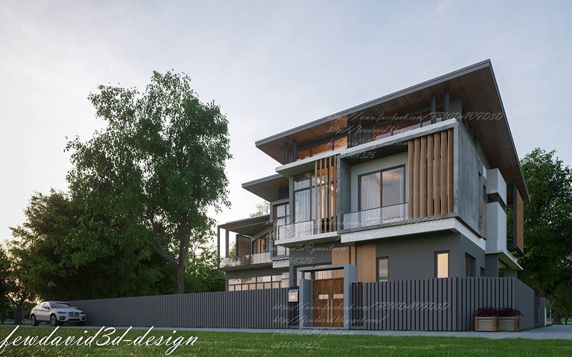 บ้านพักอาศัย2ชั้น อ.เมืองสกลนคร จ.สกลนคร , fewdavid3d-design fewdavid3d-design Rumah Modern