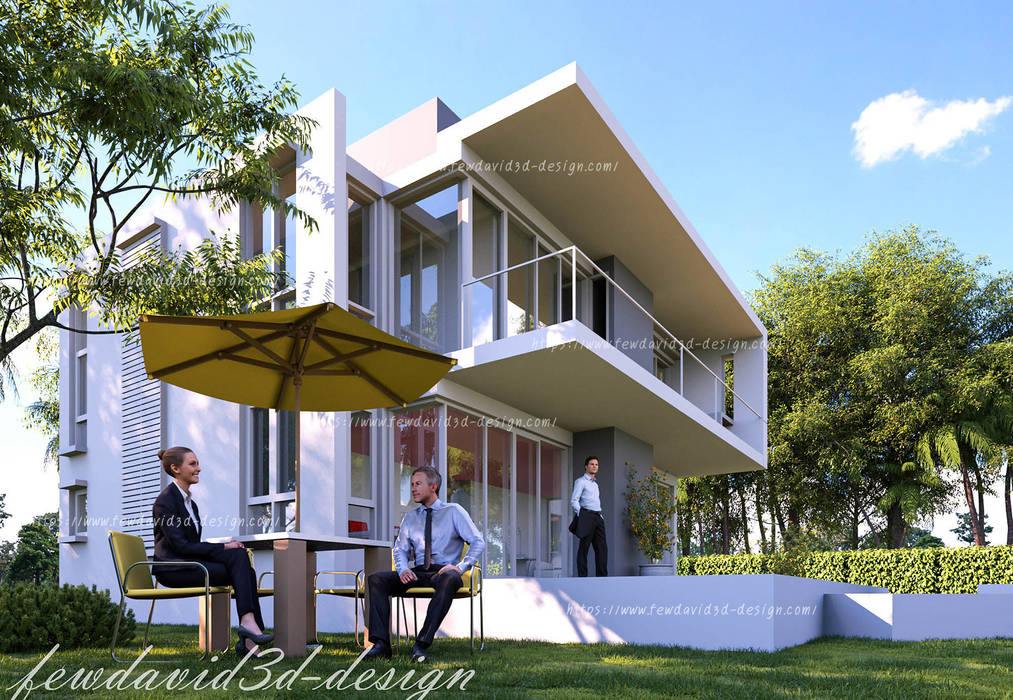 บ้านพักอาศัย 2ชั้น อ.หัวหิน จ.ประจวบคีรีขันธ์, fewdavid3d-design fewdavid3d-design Balkon, Beranda & Teras Modern