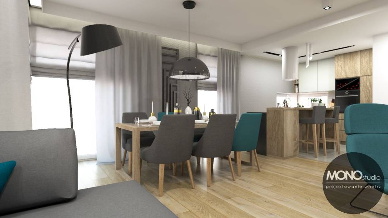 Nowoczesne wnętrze salonu i kuchni, MONOstudio MONOstudio Modern dining room