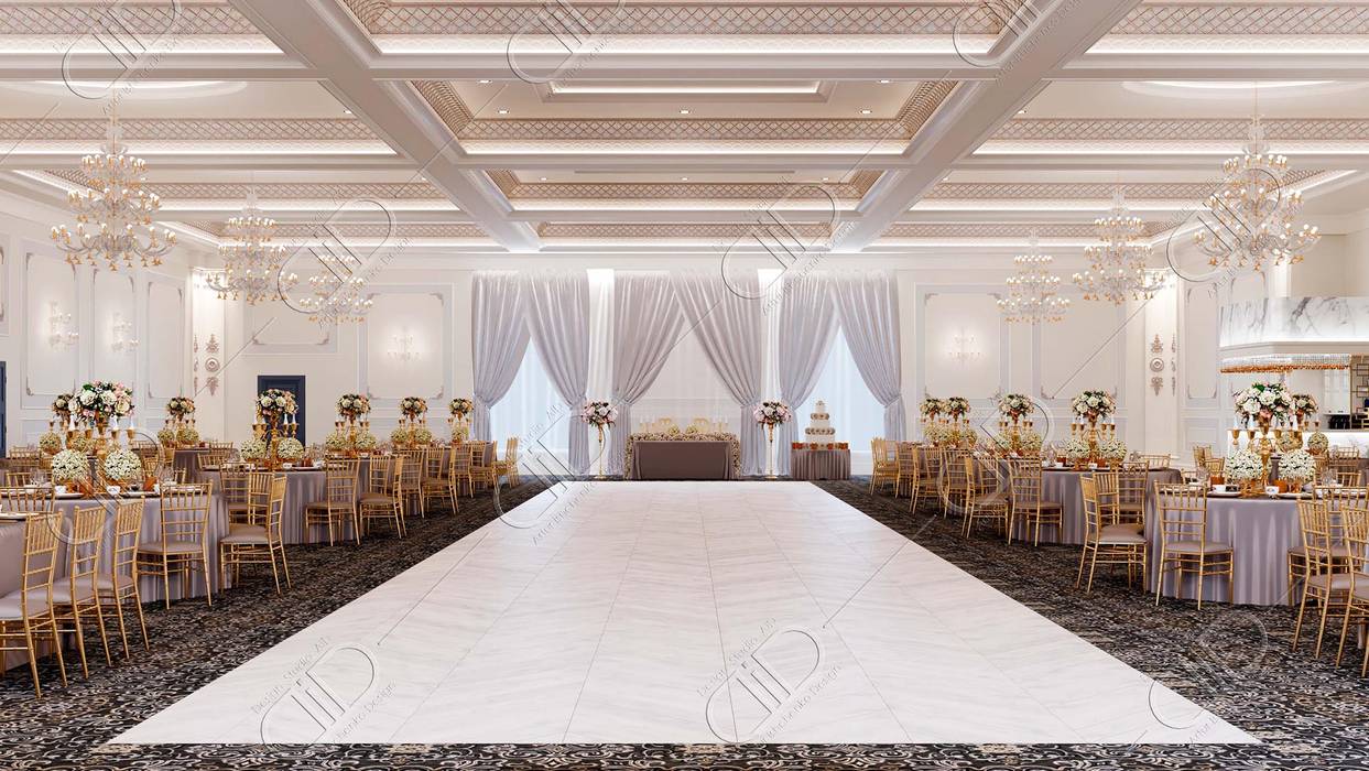 Royal Venetian Banquet Hall, Design Studio AiD Design Studio AiD Living room Furniture,Decoration,Chair,Textile,Lighting,Table,Hall,Tablecloth,Building,Curtain