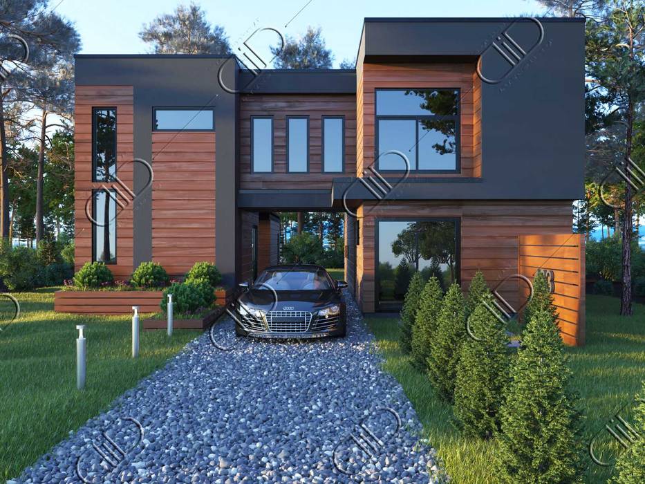 WoodLine, Design Studio AiD Design Studio AiD Modern houses Plant,Land vehicle,Building,Property,Vehicle,Car,Tree,House,Window,Land lot