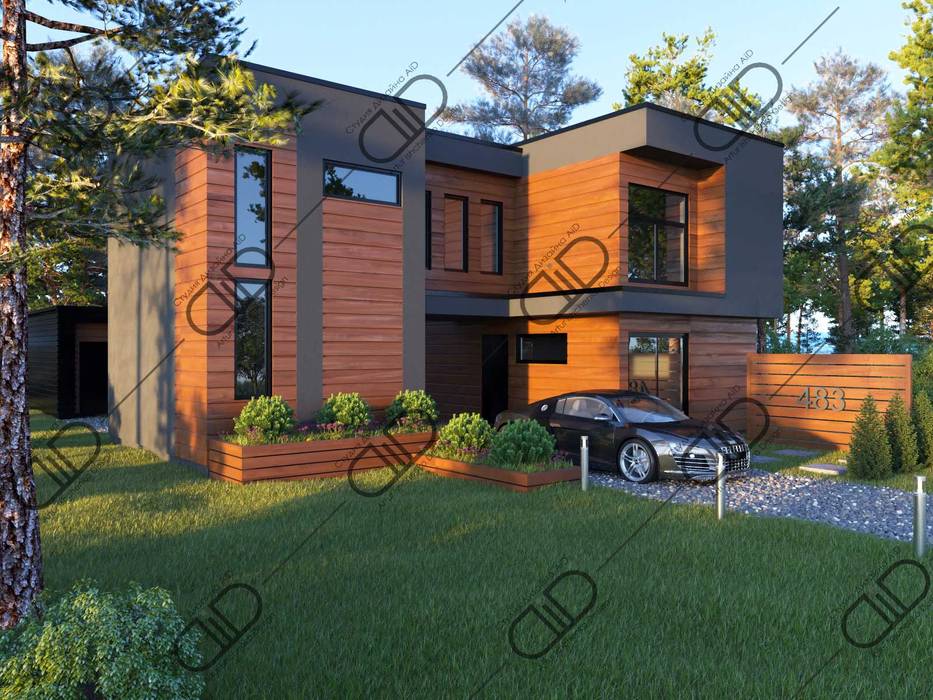 Architectural Design and Visualization, Design Studio AiD Design Studio AiD Minimalist house Plant,Property,Sky,Building,Window,Car,Vehicle,Wheel,Tree,Land lot