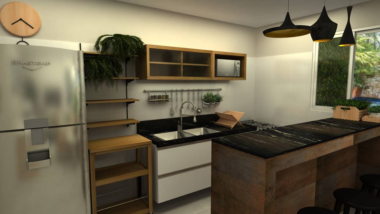 Casa São Francisco | Estar, Jantar e Cozinha, COB Arquitetura COB Arquitetura Tropical style kitchen