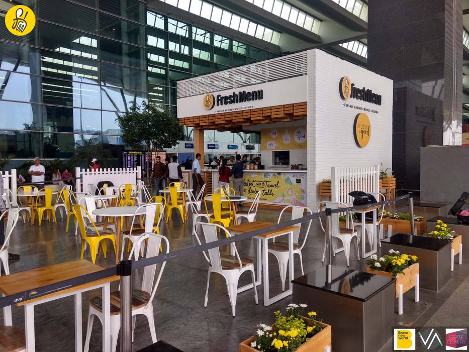 FreshMenu Restaurant in Bangalore International Airport, Renovatio Interio Renovatio Interio Bedrijfsruimten Hout Hout Vliegvelden