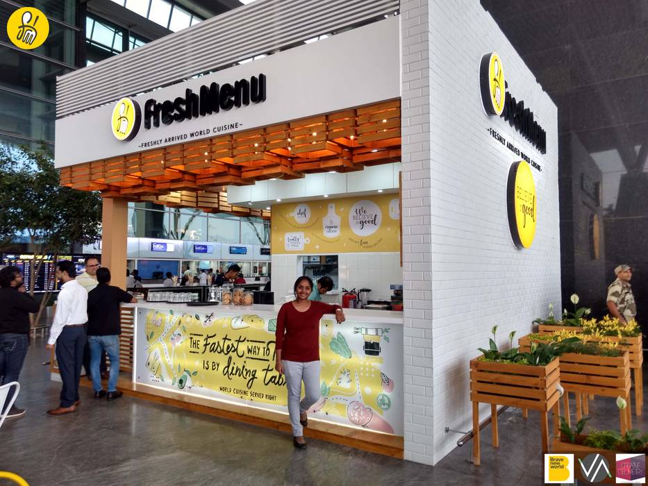 FreshMenu Restaurant in Bangalore International Airport, Renovatio Interio Renovatio Interio Espacios comerciales Madera Acabado en madera Aeropuertos