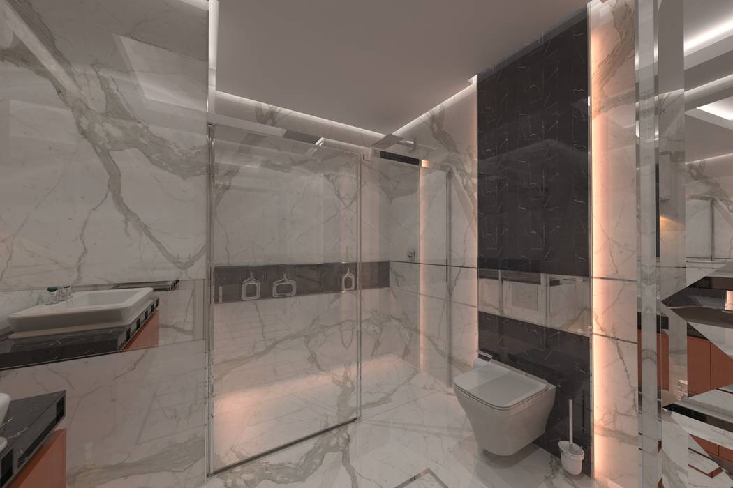 H.K EVİ BANYO UYGULAMASI , AKSESUAR DESIGN AKSESUAR DESIGN Kamar Mandi Modern Kaca Bathtubs & showers