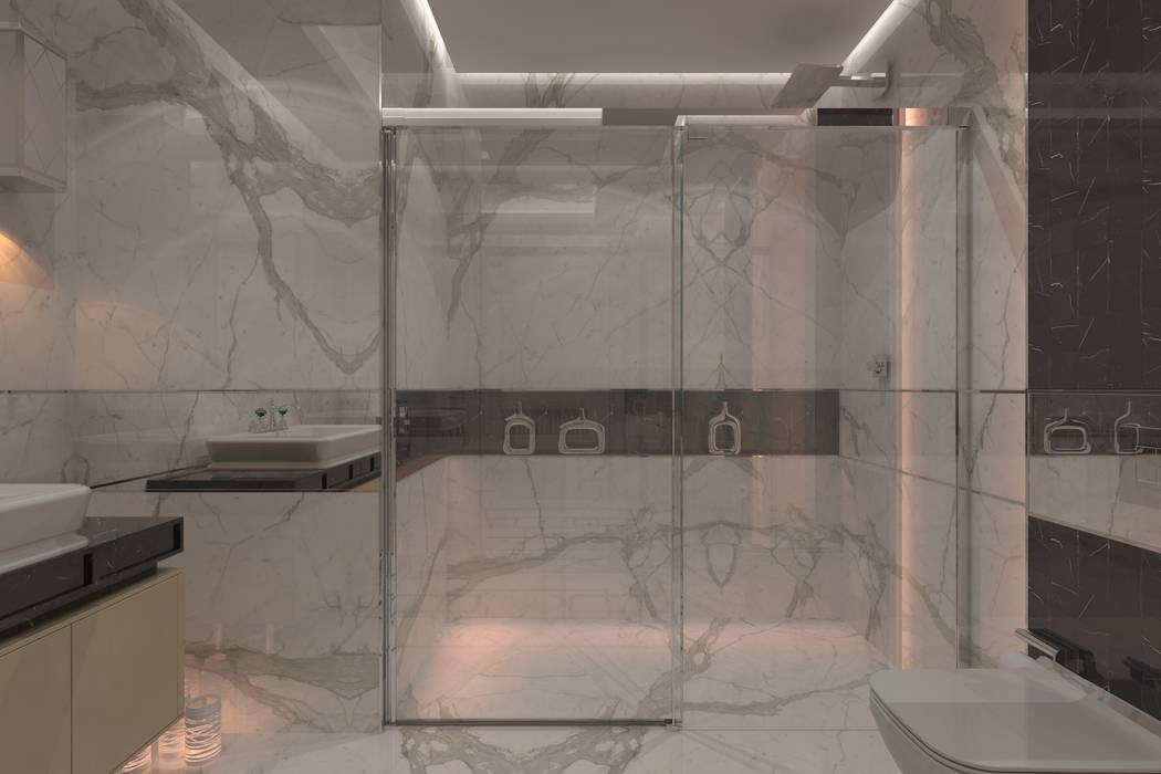 H.K EVİ BANYO UYGULAMASI , AKSESUAR DESIGN AKSESUAR DESIGN Baños de estilo moderno Vidrio Bañeras y duchas