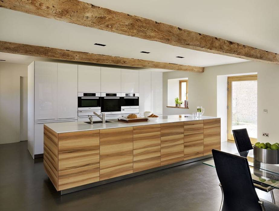 Barn conversion Kitchen Architecture Modern kitchen kitchen architecture,bulthaup,bulthaup b3,bespoke kitchen,contemporary kitchen,white kitchen,appple wood,barn conversion,old new,integrated kitchen,open plan,kitchen island