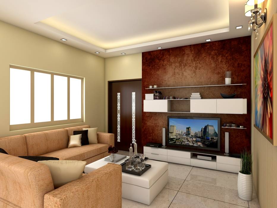Living Room homify Modern living room cosy sofa,warm colours,wall unit