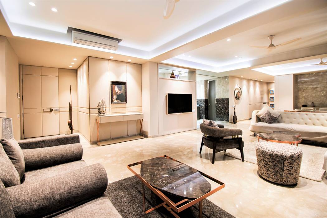 APARTMENT - RATNAKAR CALEDONIA , DESIGNER'S CIRCLE DESIGNER'S CIRCLE Ruang Keluarga Gaya Asia