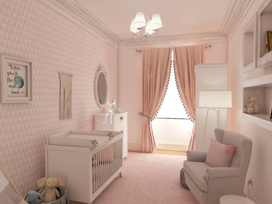 Projeto tranquilo de decoração de quarto de bebé , The Spacealist - Arquitectura e Interiores The Spacealist - Arquitectura e Interiores Babyzimmer