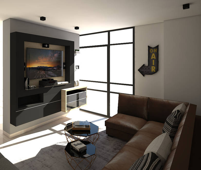 Diseño interior apartamento estilo industrial, Savignano Design Savignano Design Salas multimedia de estilo industrial
