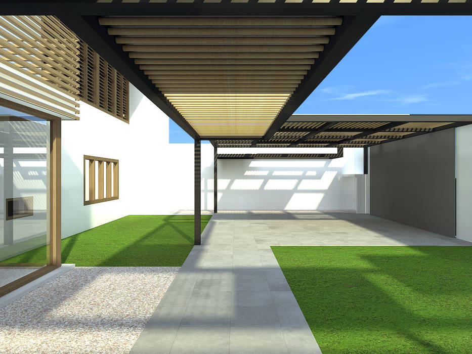 Cobertura da garagem ODVO Arquitetura e Urbanismo Garagens duplas garagem,reforma,espaço de lazer,conceito aberto,conceito integrado