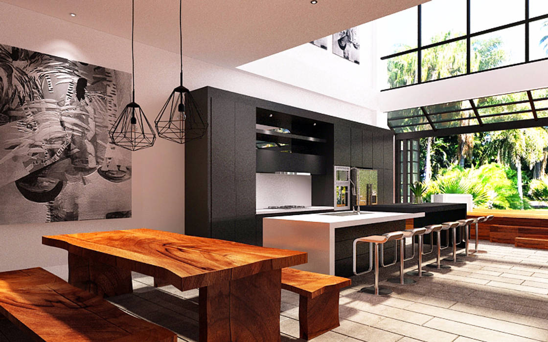 Ruang makan, dapur, & taman dapur modern oleh lighthouse architect