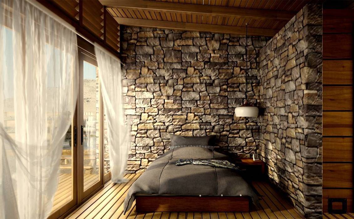 Dormitorio homify Dormitorios de estilo rústico Piedra bungalo,cabaña,madera y piedra