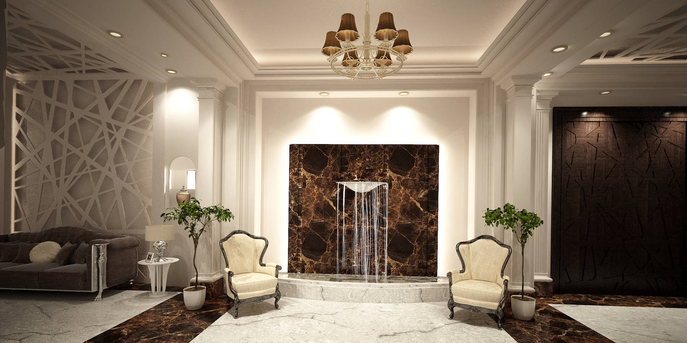 Entrance SPACES Architects Planners Engineers Mediterranean style corridor, hallway and stairs Entrance,Lobby,Wall,arabesque