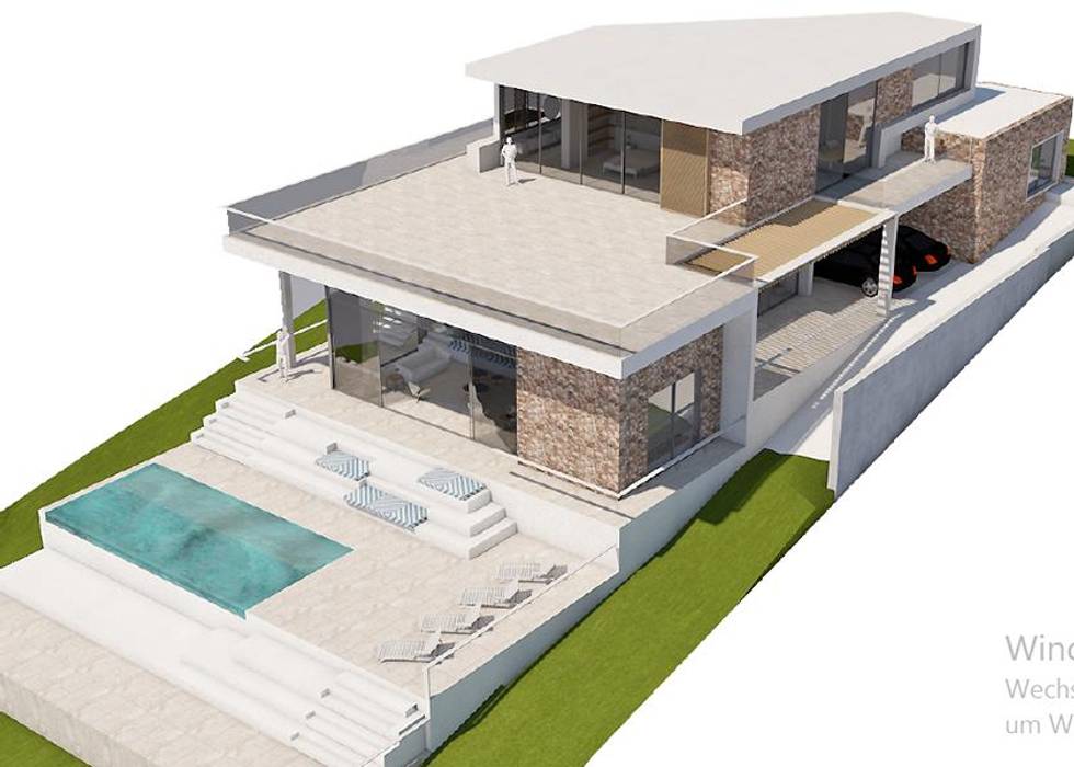 Villa in Ibiza for sale, FHS Casas Prefabricadas FHS Casas Prefabricadas Villas Reinforced concrete Building,Urban design,Rectangle,House,Landscape,Facade,Plan,Roof,Floor plan,Mixed-use