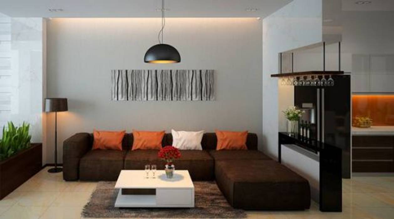 Phòng khách đơn giản ấm áp Công ty TNHH TK XD Song Phát Phòng khách phong cách châu Á Đồng / Đồng / Đồng thau Grey