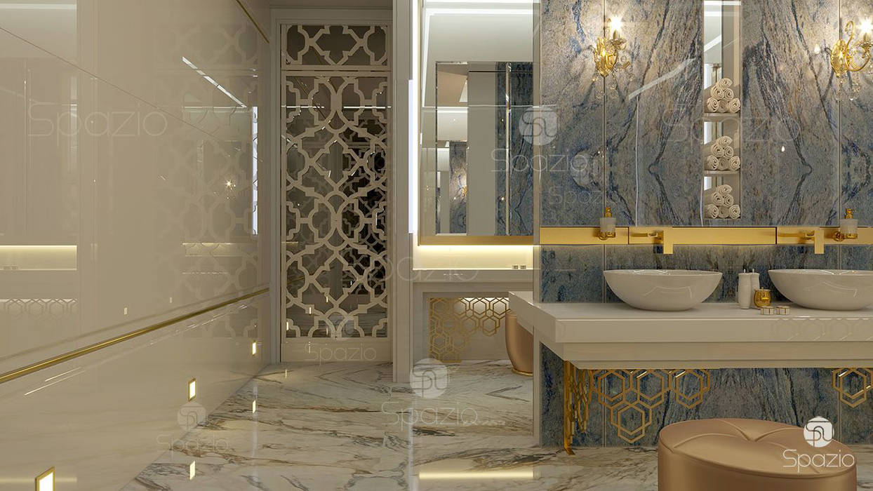 Modern luxury master bathroom interior design and decor in Dubai, UAE and Middle East, Spazio Interior Decoration LLC Spazio Interior Decoration LLC حمام رخام