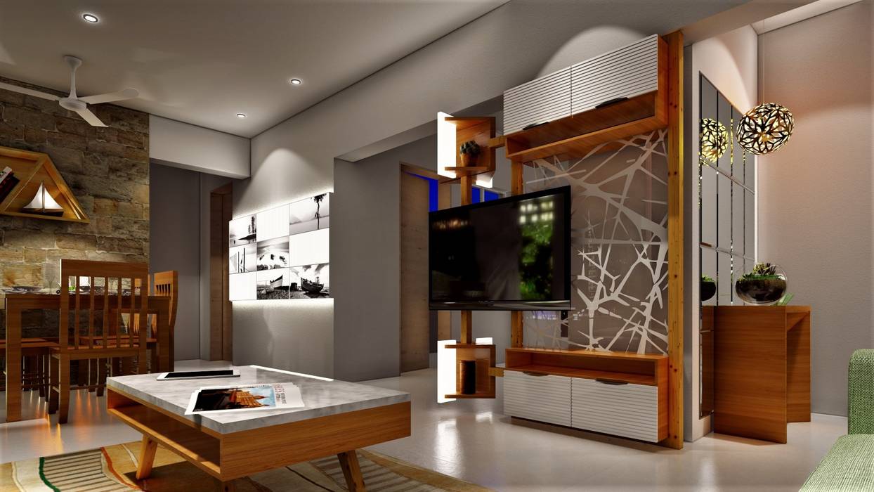 3BHK, Puranik's Abidante, Bavdhan, Design Evolution Lab Design Evolution Lab Salas de estilo mediterraneo