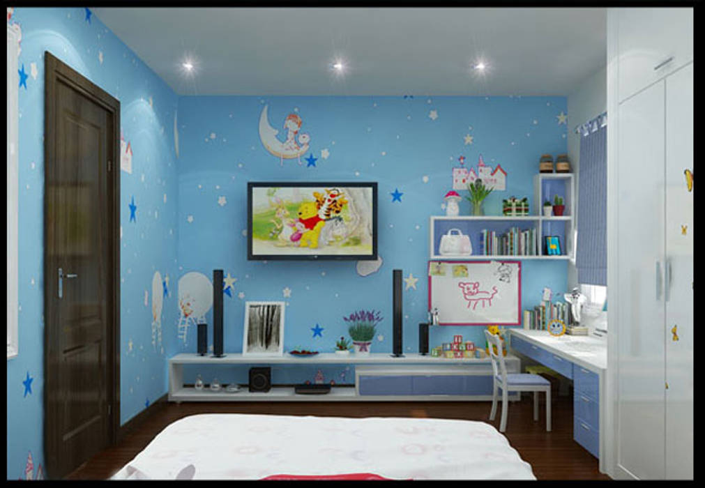 Phòng ngủ con gái với sắc xanh sinh động, vui tươi Công ty TNHH Xây Dựng TM – DV Song Phát Phòng ngủ phong cách hiện đại