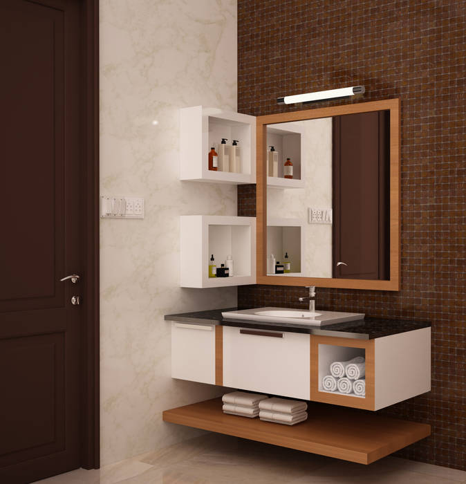 Wash basin open and closed storage homify Rustic style bathroom