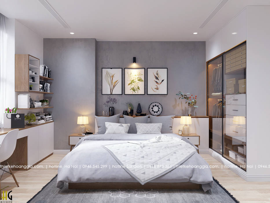 Thiết kế nội thất chung cư 55m cho chị Lan Anh, Nội Thất Hoàng Gia Nội Thất Hoàng Gia Phòng ngủ phong cách Bắc Âu