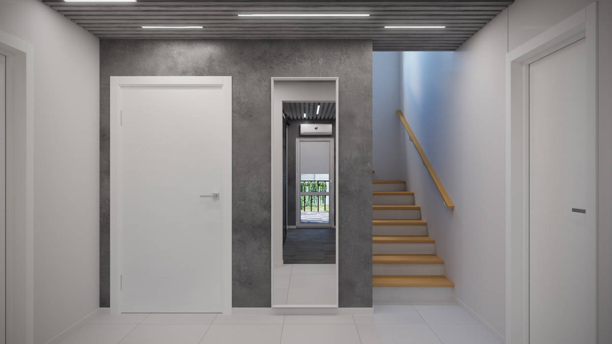 Интерьер первого этажа частного дома, Оксана Мухина Оксана Мухина Industrial style corridor, hallway and stairs