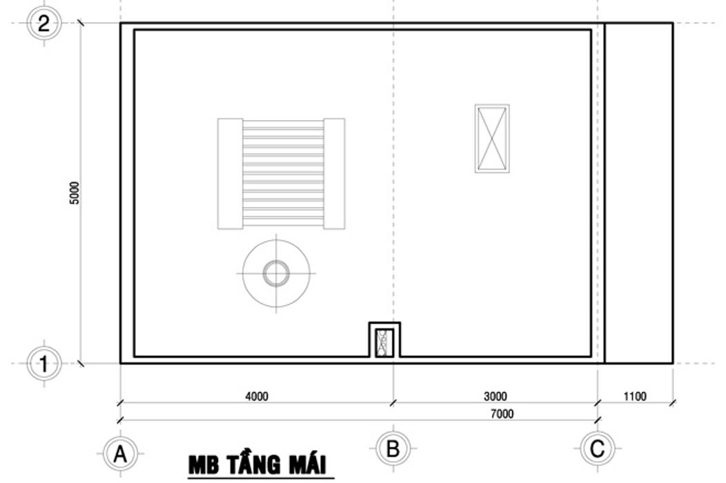 Bản vẽ mặt bằng tầng mái nhà ống 75m2 Công ty TNHH TK XD Song Phát Nhà gia đình Đồng / Đồng / Đồng thau