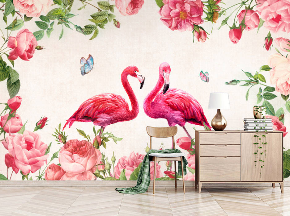Tropikal pembe duvar kağıtları duvar &amp; zeminduvar