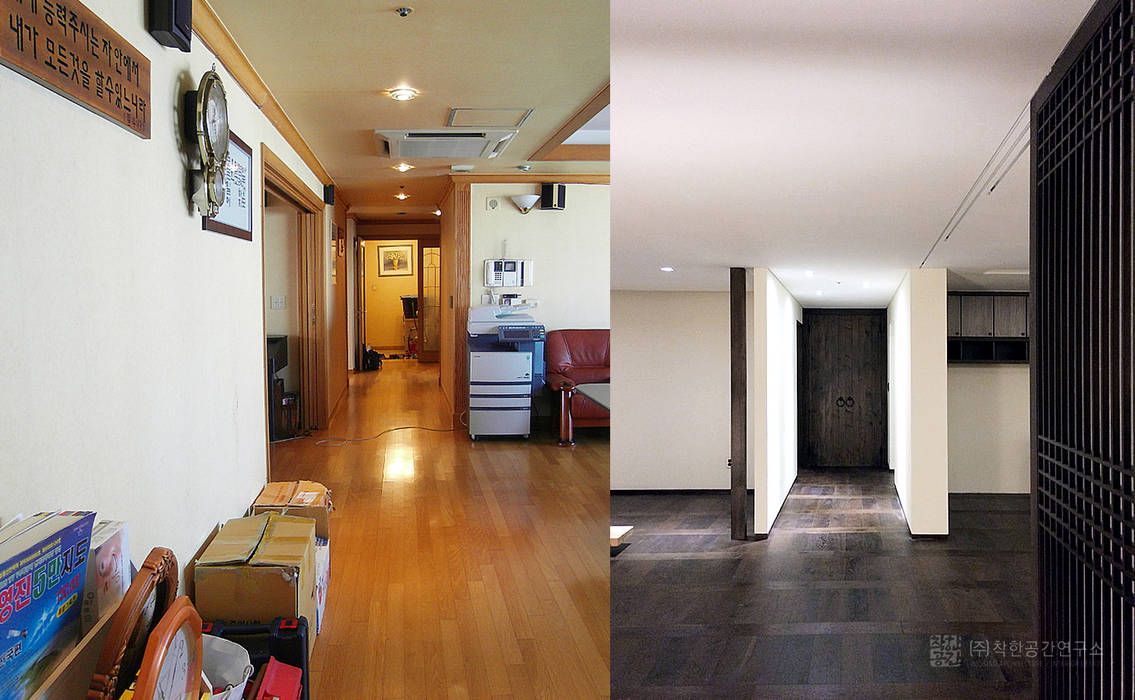 잠실 아파트 리모델링 - 미니멀 한옥, 주식회사 착한공간연구소 주식회사 착한공간연구소 ทางเดินแบบเอเชียห้องโถงและบันได ไม้ Wood effect