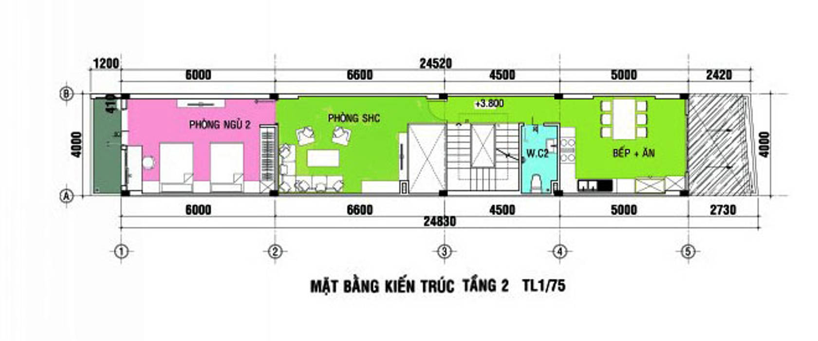 Bản vẽ thiết kế mặt bằng nhà ống 4 tầng Công ty TNHH Xây Dựng TM – DV Song Phát Nhà gia đình