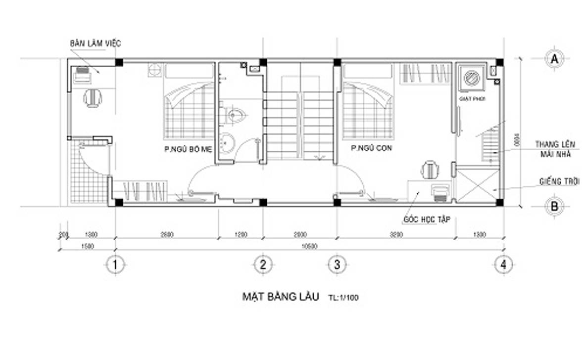 Bảng vẽ thiết kế mặt bằng nhà 2 tầng Công ty TNHH Xây Dựng TM – DV Song Phát Nhà gia đình