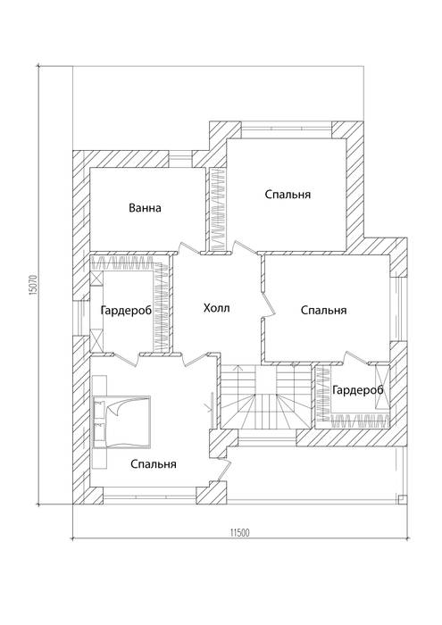 План мансардного этажа Архитектор-дизайнер Марина Мухтарова Дома с террасами Кирпичи