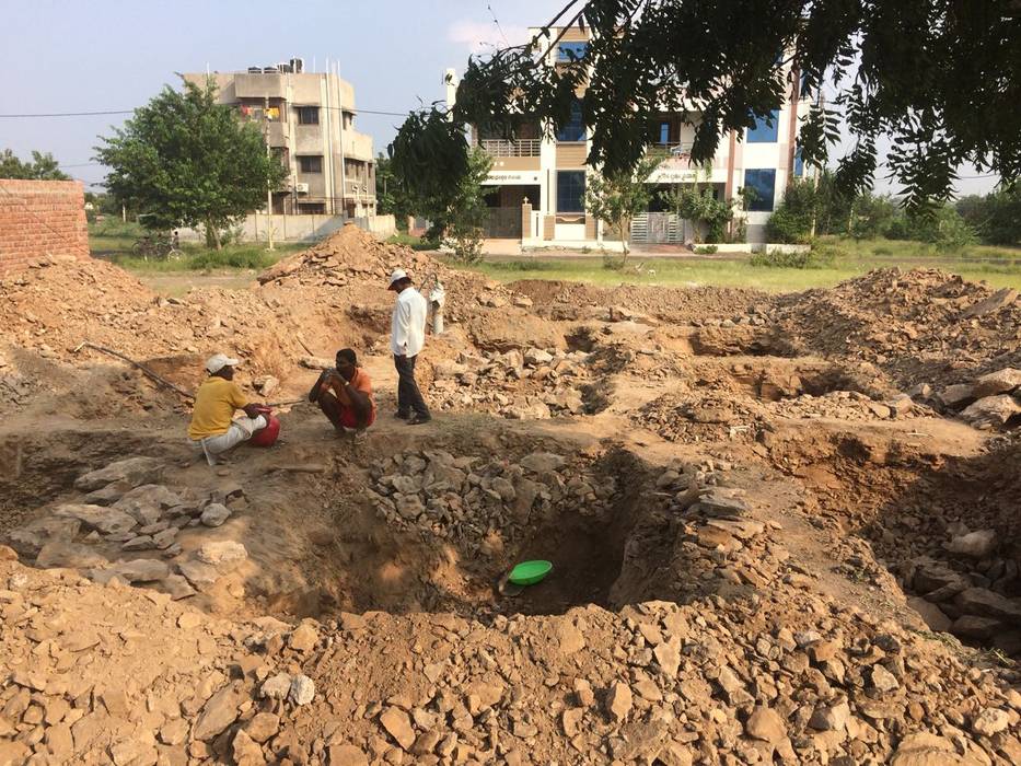 Excavation for isolated footings Cfolios Design And Construction Solutions Pvt Ltd Multi-Family house Concrete isolated footings,excavation