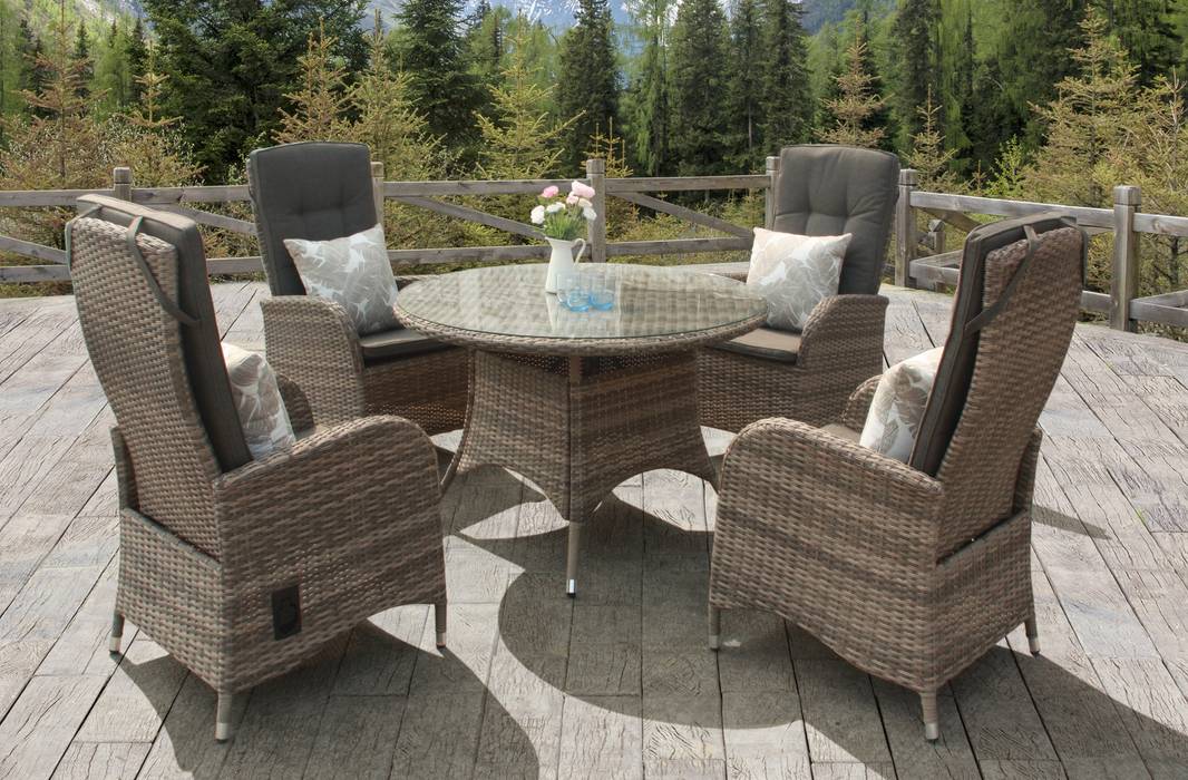 Rattan dining set with reclining chairs Garden Centre Shopping UK Nowoczesny ogród Meble ogrodowe