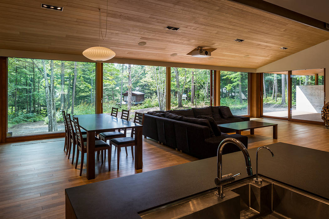 軽井沢の別荘（SIM邸）, アトリエ慶野正司 ATELIER KEINO SHOJI ARCHITECTS アトリエ慶野正司 ATELIER KEINO SHOJI ARCHITECTS Living room لکڑی Wood effect