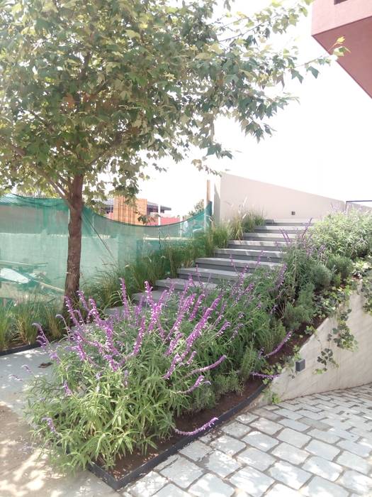 Ingreso Verde Lavanda Jardines en la fachada jardin