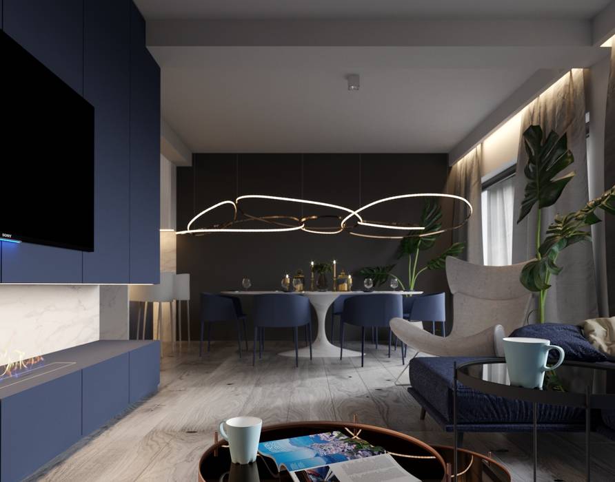 Wnętrze apartamentu 120m2 w Dąbrowie Górniczej, Ale design Grzegorz Grzywacz Ale design Grzegorz Grzywacz Modern Living Room Blue