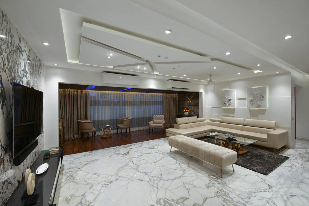 LIVING ROOM Milind Pai - Architects & Interior Designers Minimalist living room Marble