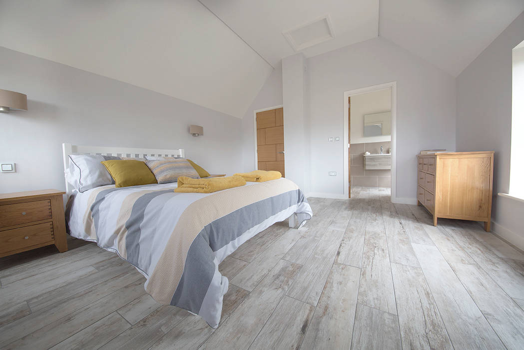 Coastal Rebuild: Pebbleshore Wood Effect Porcelain, Quorn Stone Quorn Stone Scandinavian style bedroom Tiles